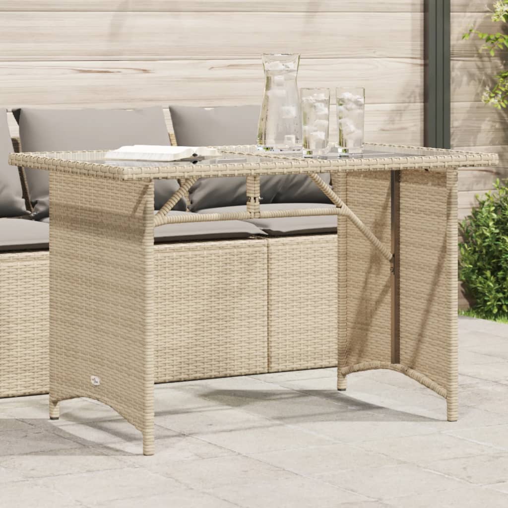 Garden Table with Glass Top Beige 110x68x70 cm Poly Rattan - Decor Base