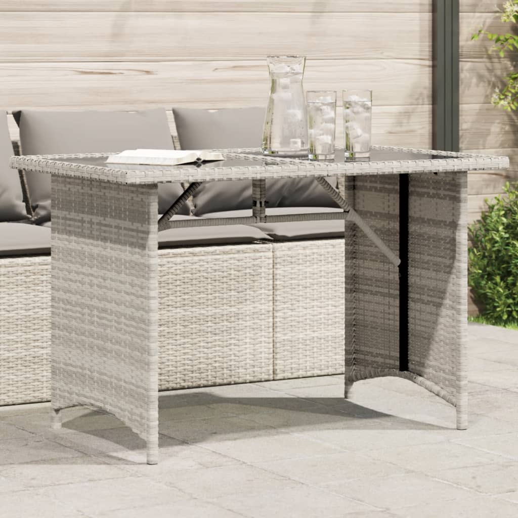 Garden Table with Glass Top Light Grey 110x68x70 cm Poly Rattan - Decor Base