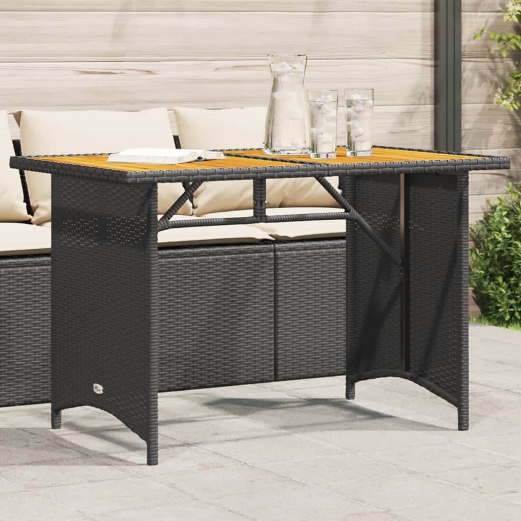 Garden Table with Wooden Top Black 110x68x70 cm Poly Rattan - Decor Base