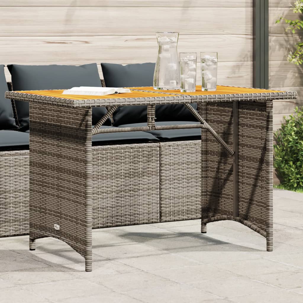 Garden Table with Wooden Top Grey 110x68x70 cm Poly Rattan - Decor Base