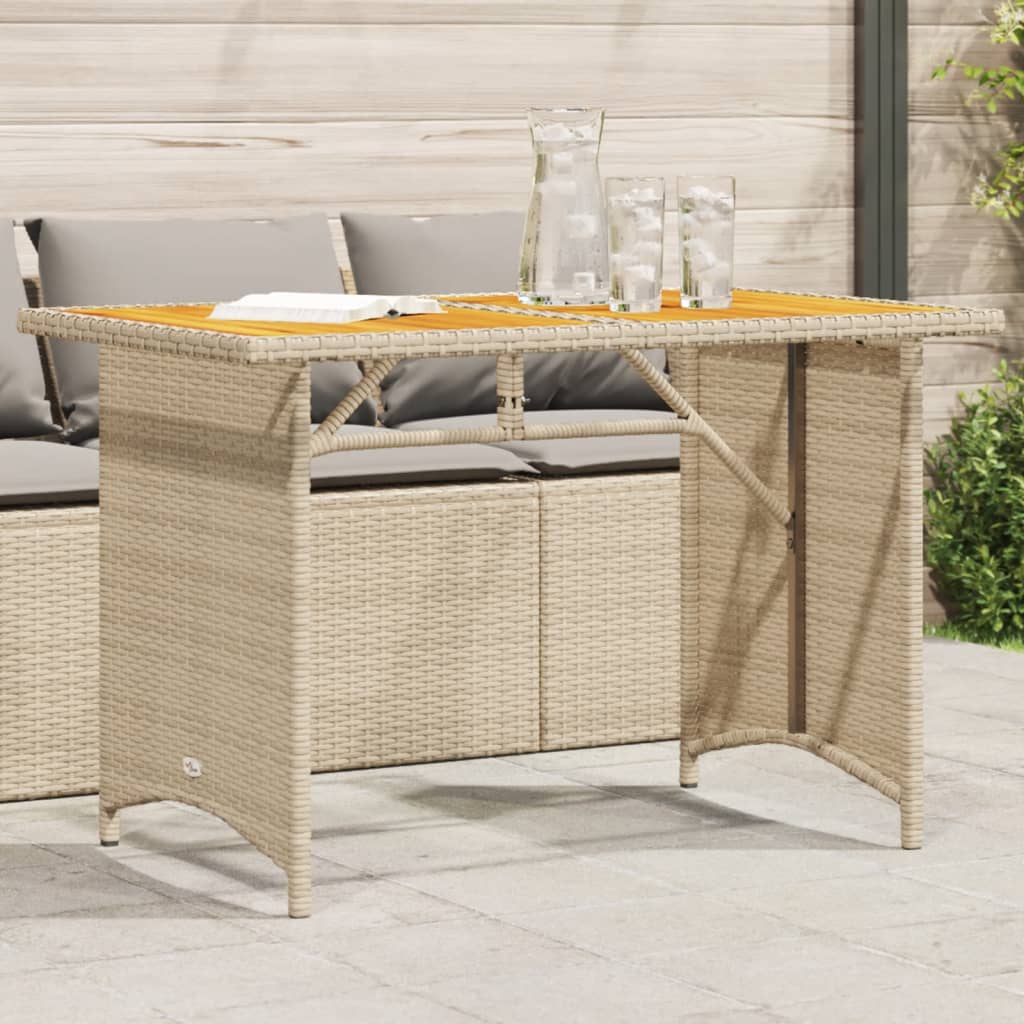 Garden Table with Wooden Top Beige 110x68x70 cm Poly Rattan - Decor Base