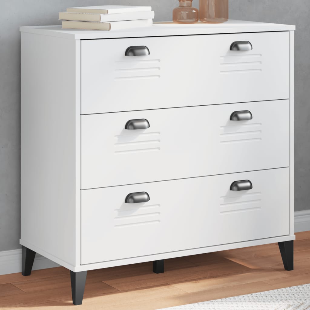 Drawer Cabinet VIKEN White Solid Wood Pine - Merkel Designers