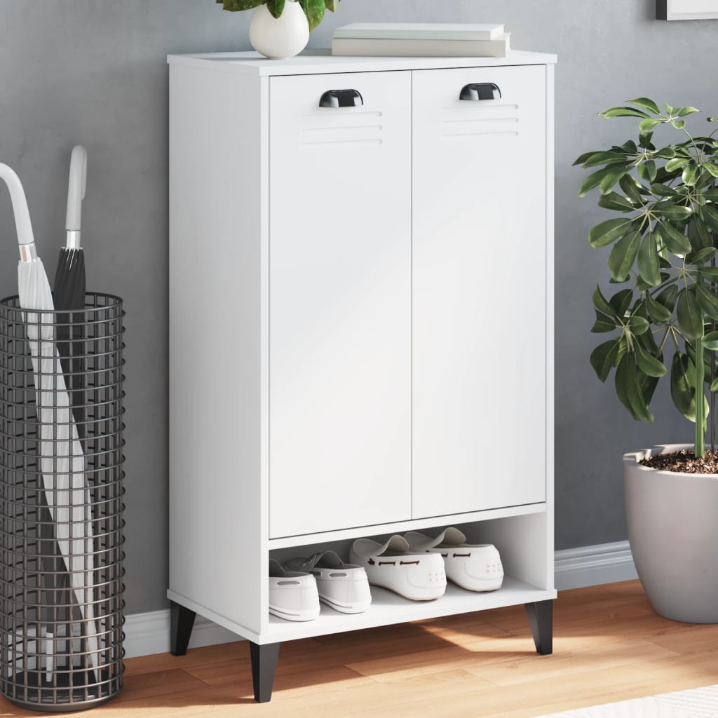 Shoe Cabinet VIKEN White Solid Wood Pine - The Home Maker