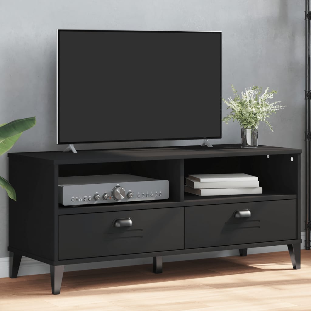 TV Cabinet VIKEN Black Solid Wood Pine - Style and Chic