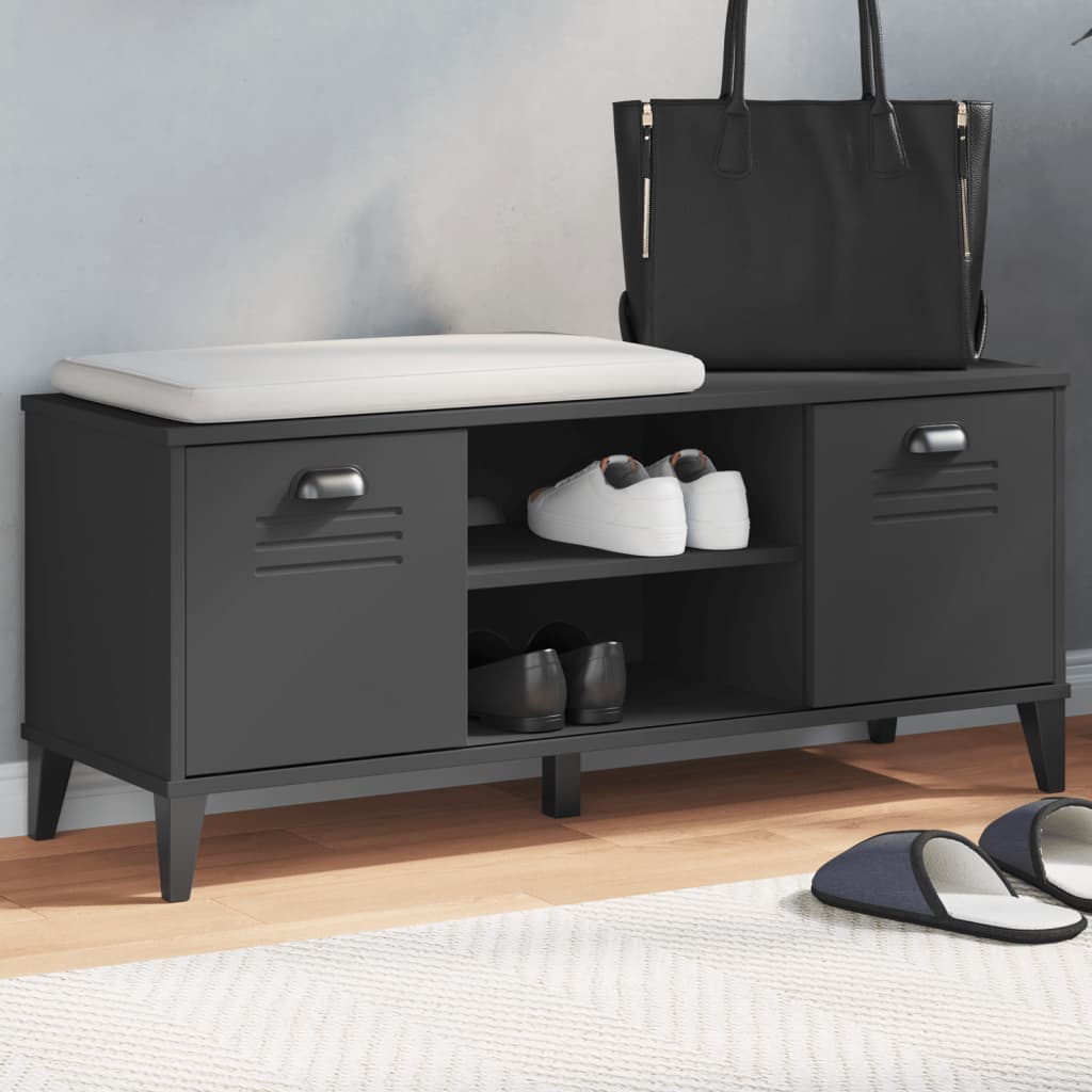 Shoe Bench VIKEN Black 106x35x45 cm Solid Wood Pine - All Things Good