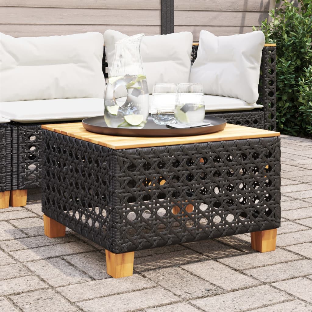 Garden Table Black 55x55x36 cm Poly Rattan Acacia Wood - Design Hut