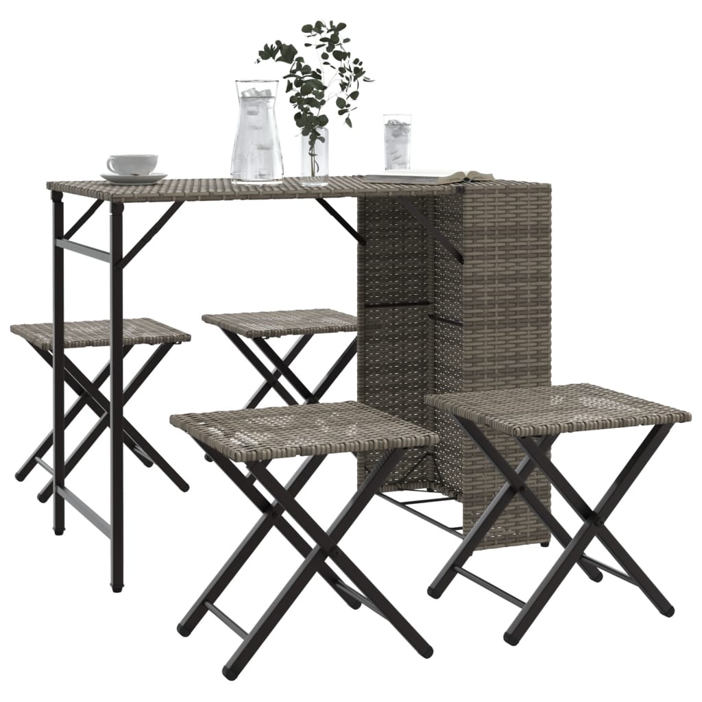 5 Piece Garden Dining Set Foldable Grey Poly Rattan - Style and Chic