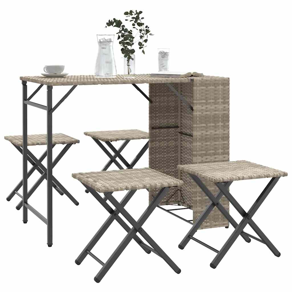 5 Piece Garden Dining Set Foldable Light Grey Poly Rattan - Style and Chic
