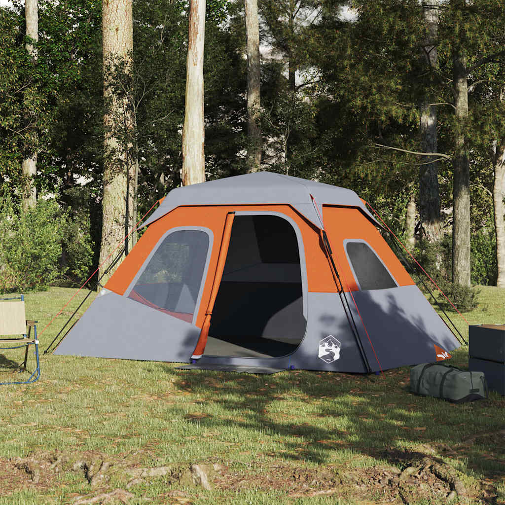 Family Tent 6-Person Grey and Orange Quick Release Waterproof - Casper Homes