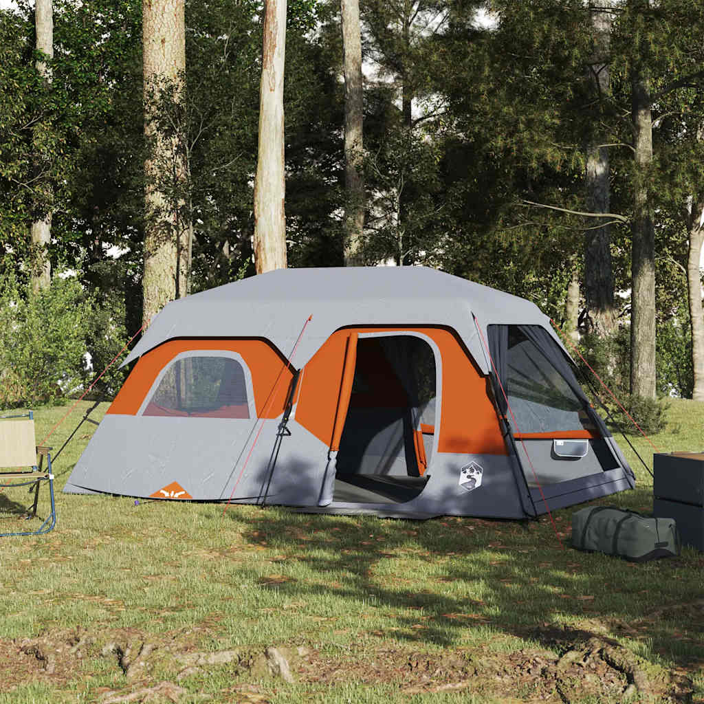 Family Tent 9-Person Grey and Orange Quick Release Waterproof - Merkel Designers
