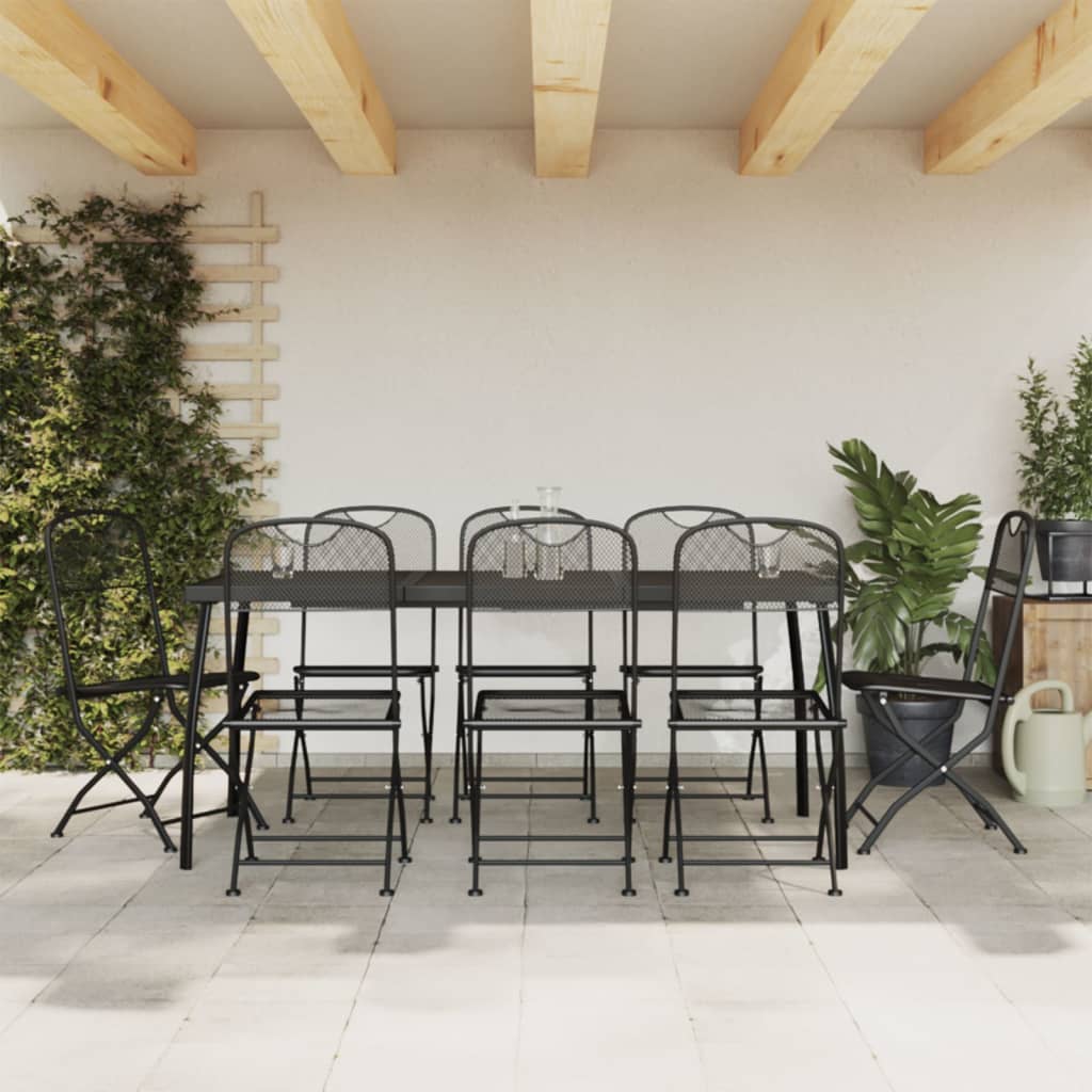 9 Piece Garden Dining Set Anthracite Metal Mesh - Tyrell & Tyrell