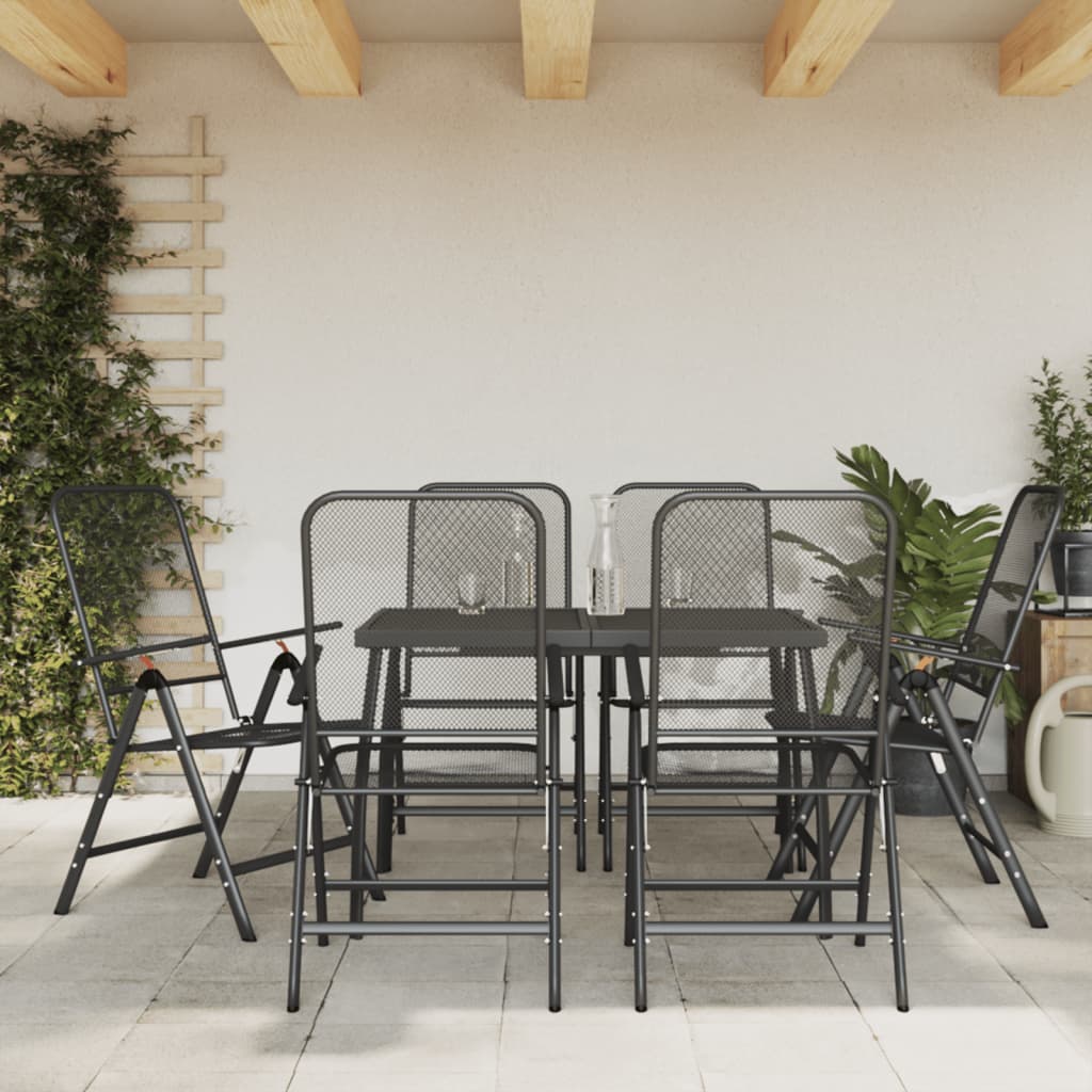 7 Piece Garden Dining Set Anthracite Metal Mesh - Merkel Designers