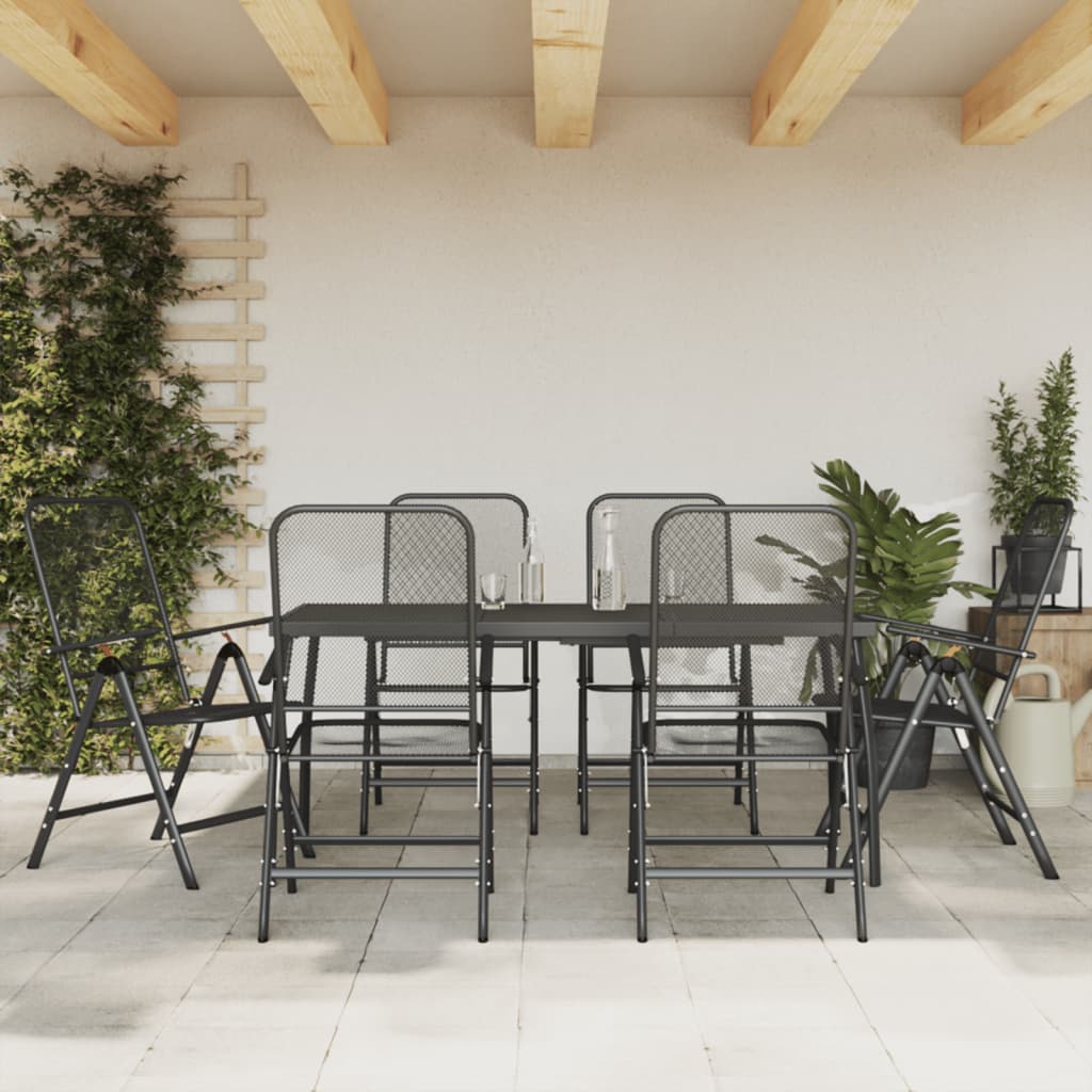 7 Piece Garden Dining Set Anthracite Metal Mesh - The Home Maker