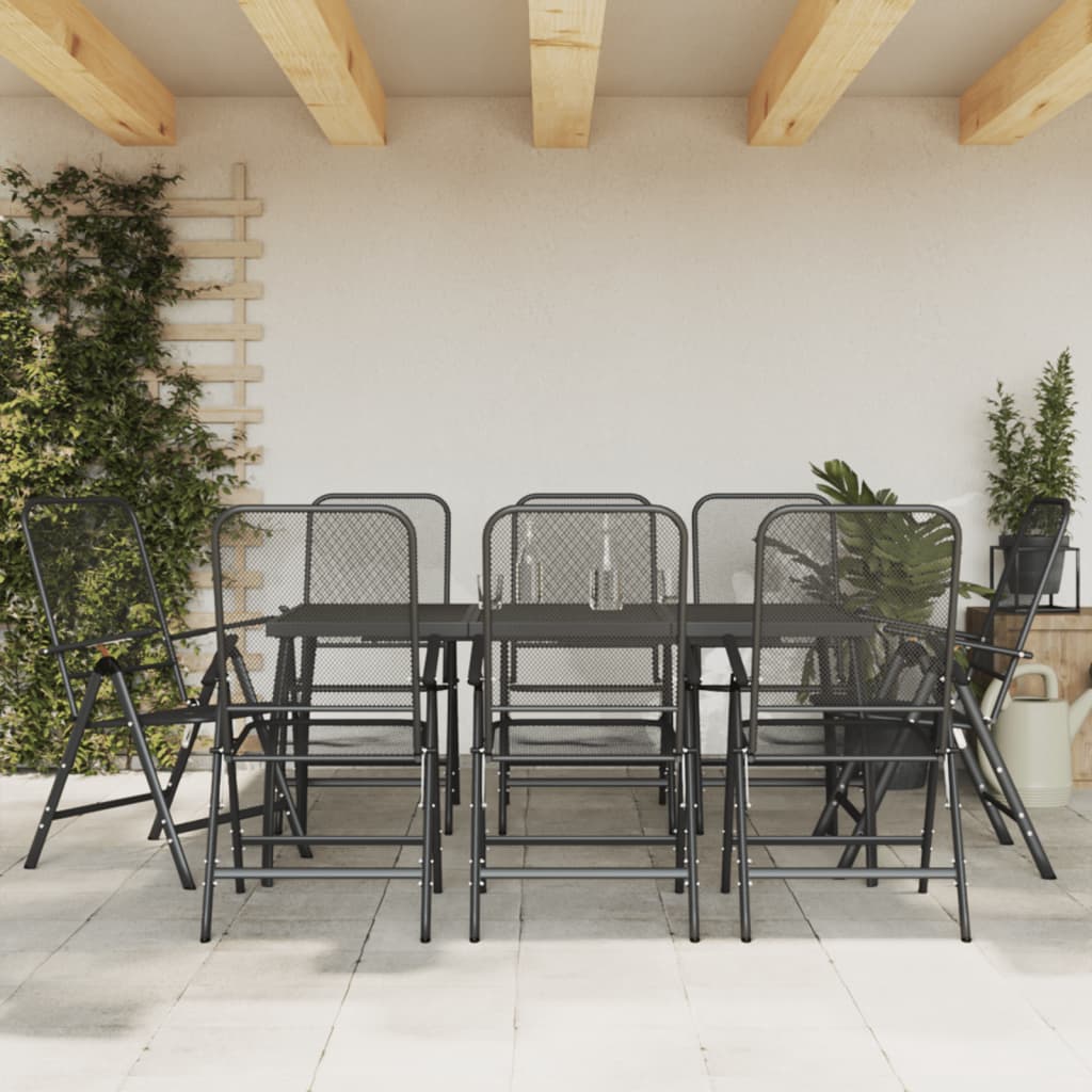 9 Piece Garden Dining Set Anthracite Metal Mesh - Sid & Sam