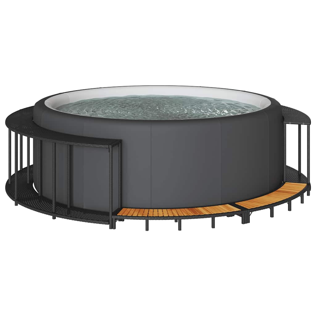 Hot Tub Surround with Storage and Wooden Step Black Poly Rattan - Merlin Deals