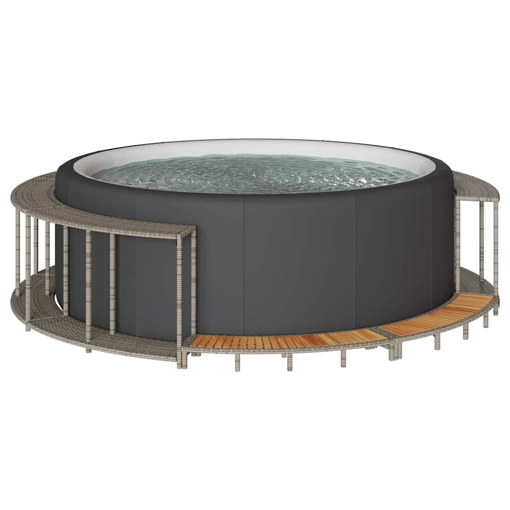 Hot Tub Surround with Storage and Wooden Step Grey Poly Rattan - Merlin Deals