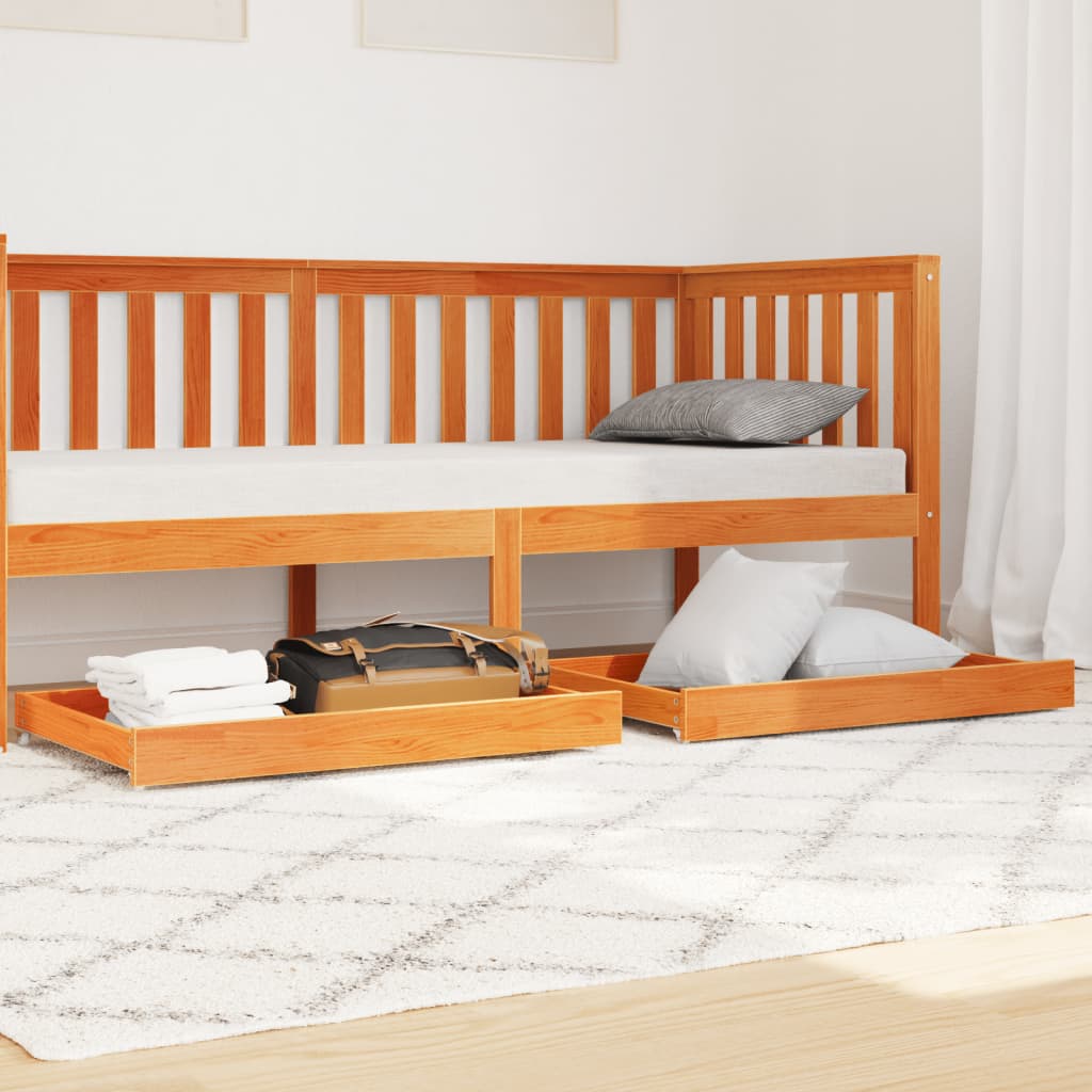 Day Bed Drawers 2 Pieces Wax Brown Solid Wood Pine - R and M Furniture