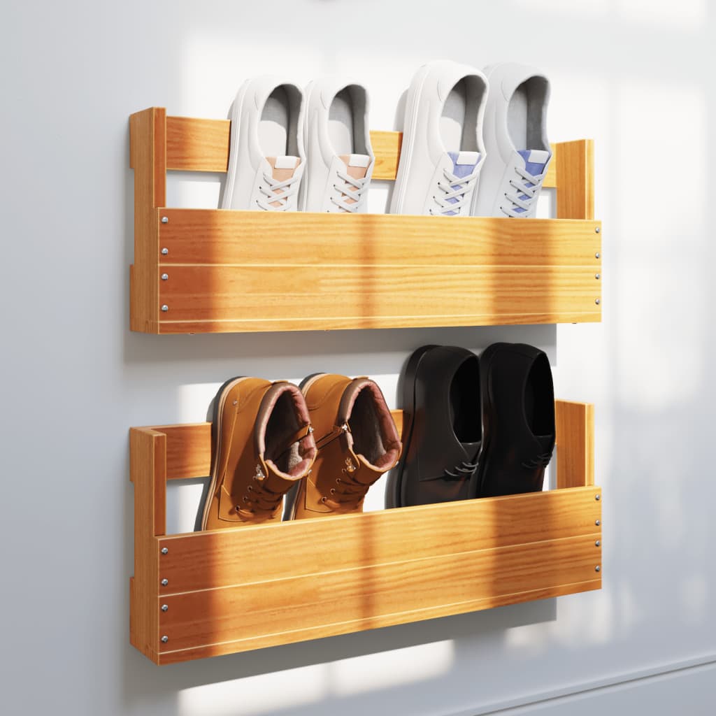 Wall-mounted Shoe Racks 2 pcs Wax Brown 59x8.5x23.5 cm Solid Wood Pine - Brittle & Co