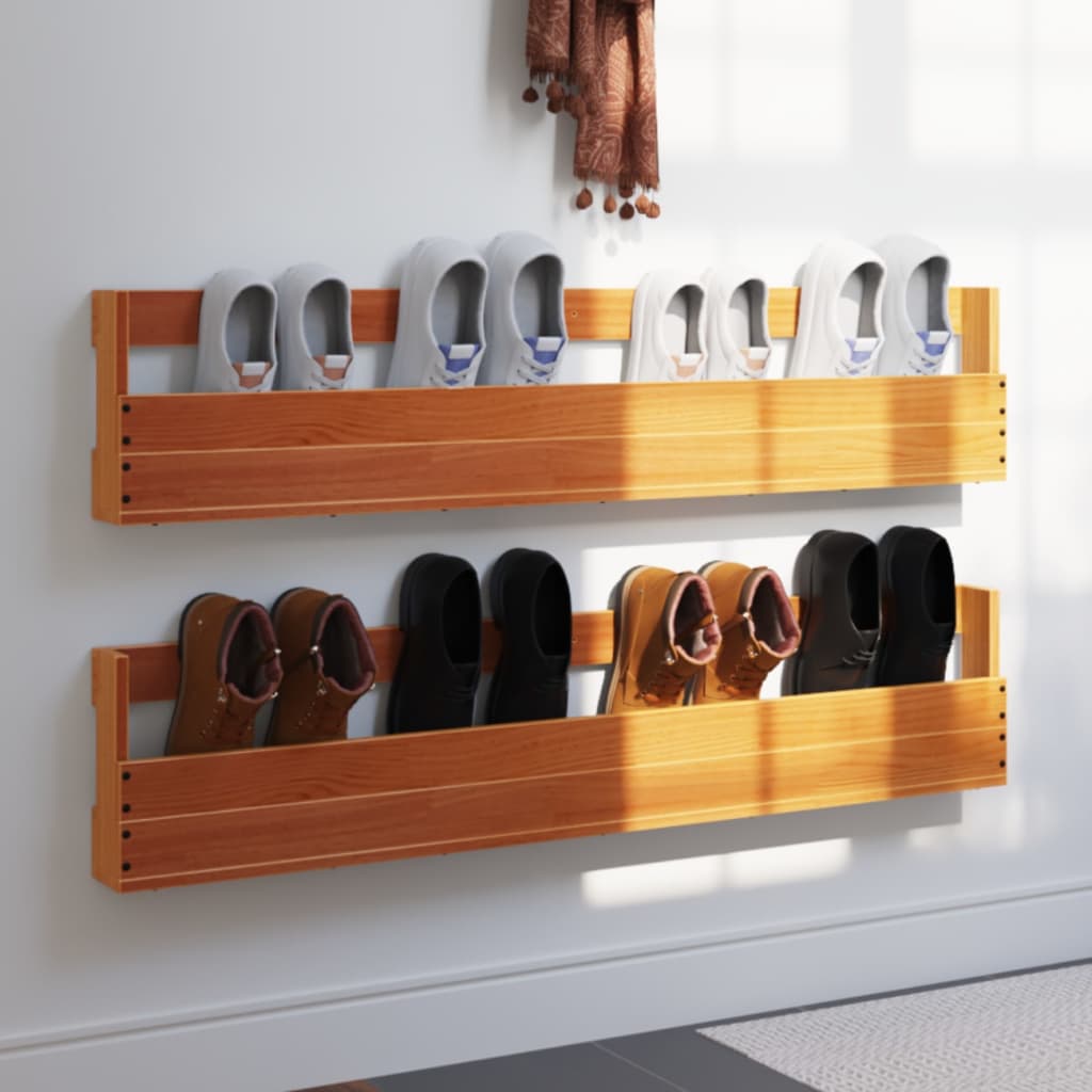Wall-mounted Shoe Racks 2 pcs Wax Brown 110x8.5x23.5 cm Solid Wood Pine - Direct Imports