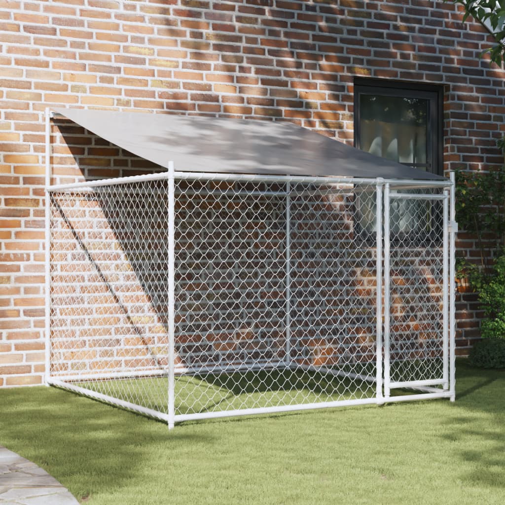 Dog Cage with Roof and Door Grey 2x2x2 m Galvanised Steel - Merkel Designers