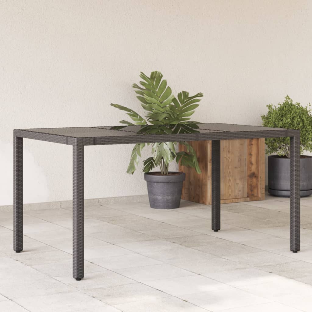 Garden Table with Glass Top Black 150x90x75 cm Poly Rattan - Decor Base