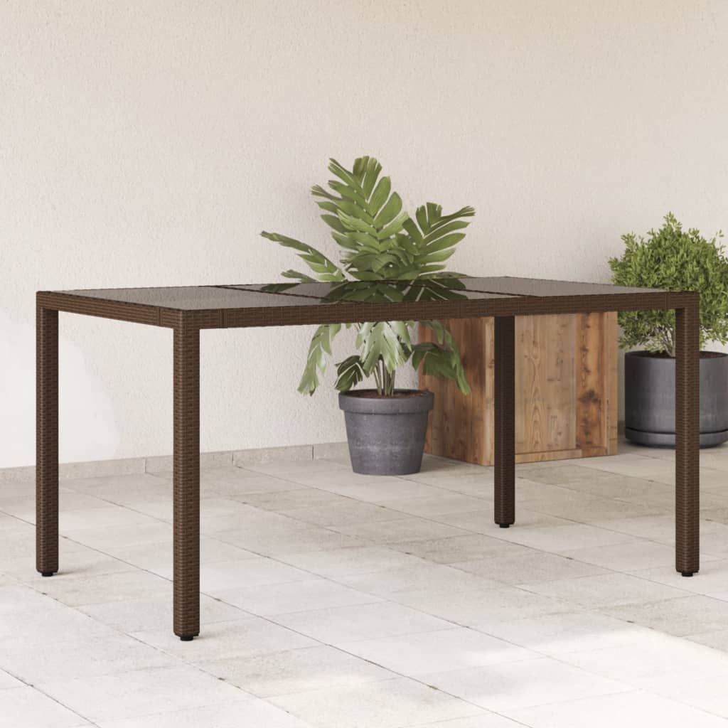 Garden Table with Glass Top Brown 150x90x75 cm Poly Rattan - Decor Base
