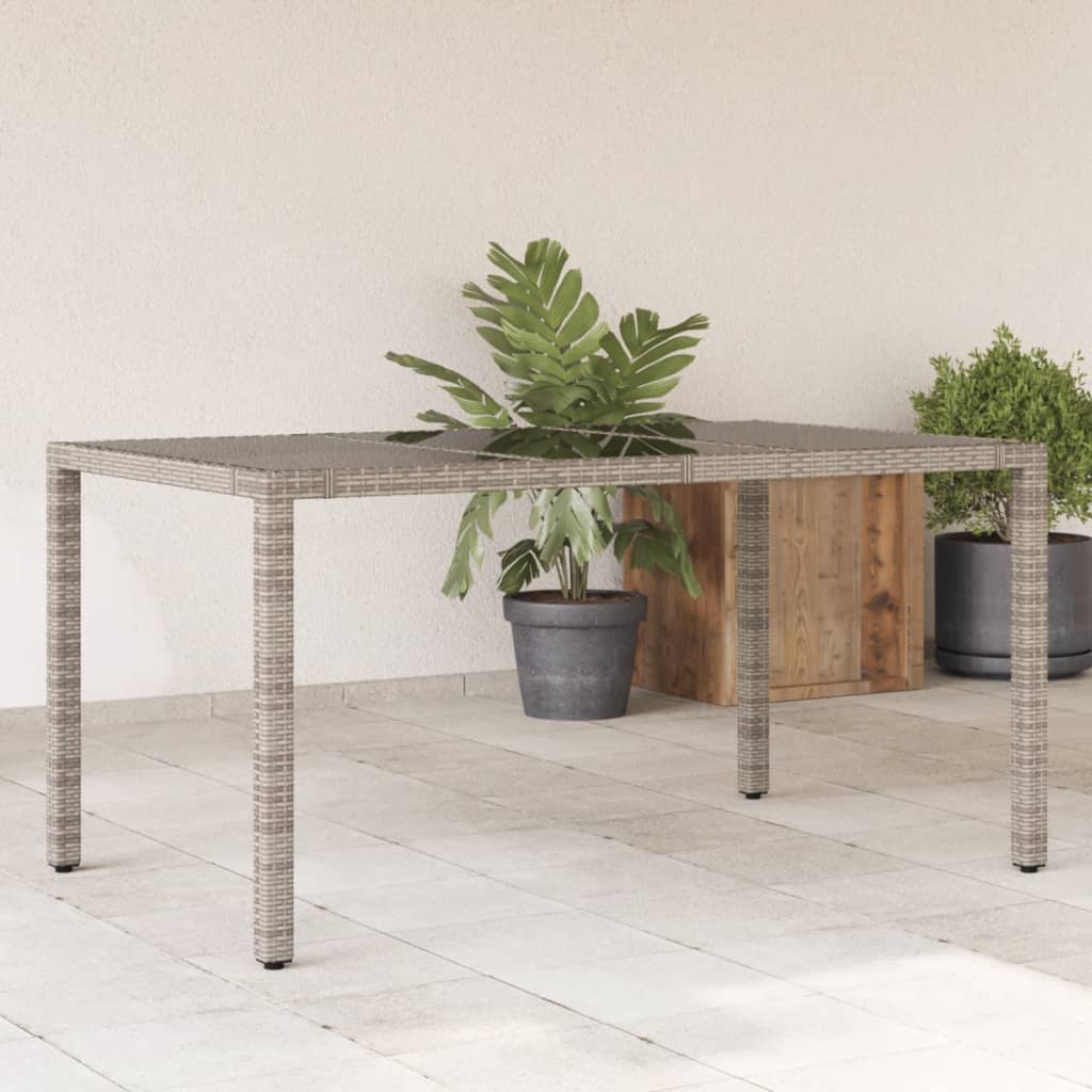 Garden Table with Glass Top Grey 150x90x75 cm Poly Rattan - Decor Base
