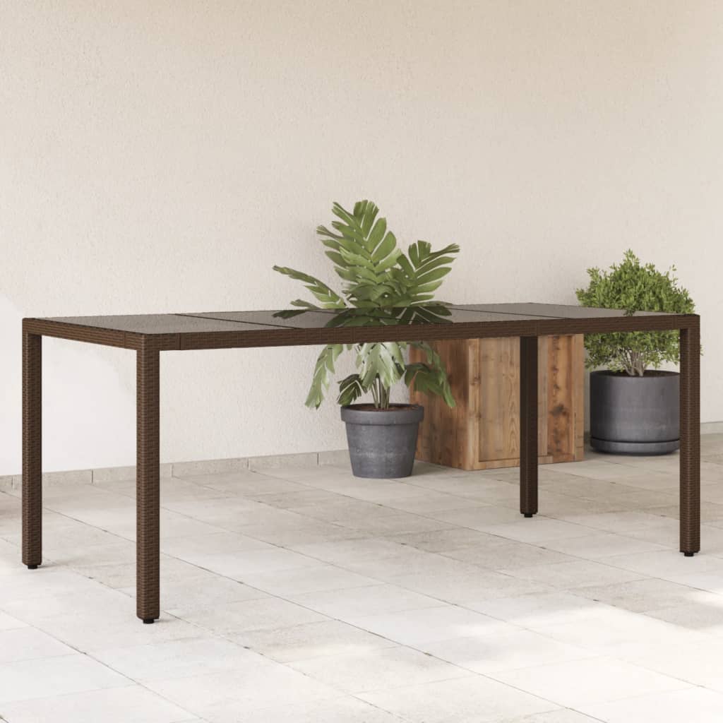Garden Table with Glass Top Brown 190x90x75 cm Poly Rattan - Decor Base