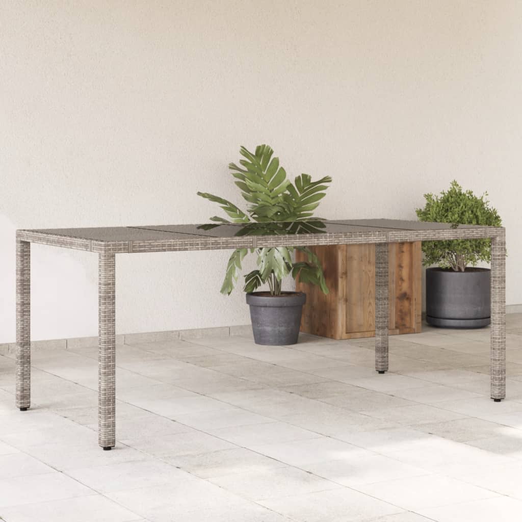 Garden Table with Glass Top Grey 190x90x75 cm Poly Rattan - Decor Base