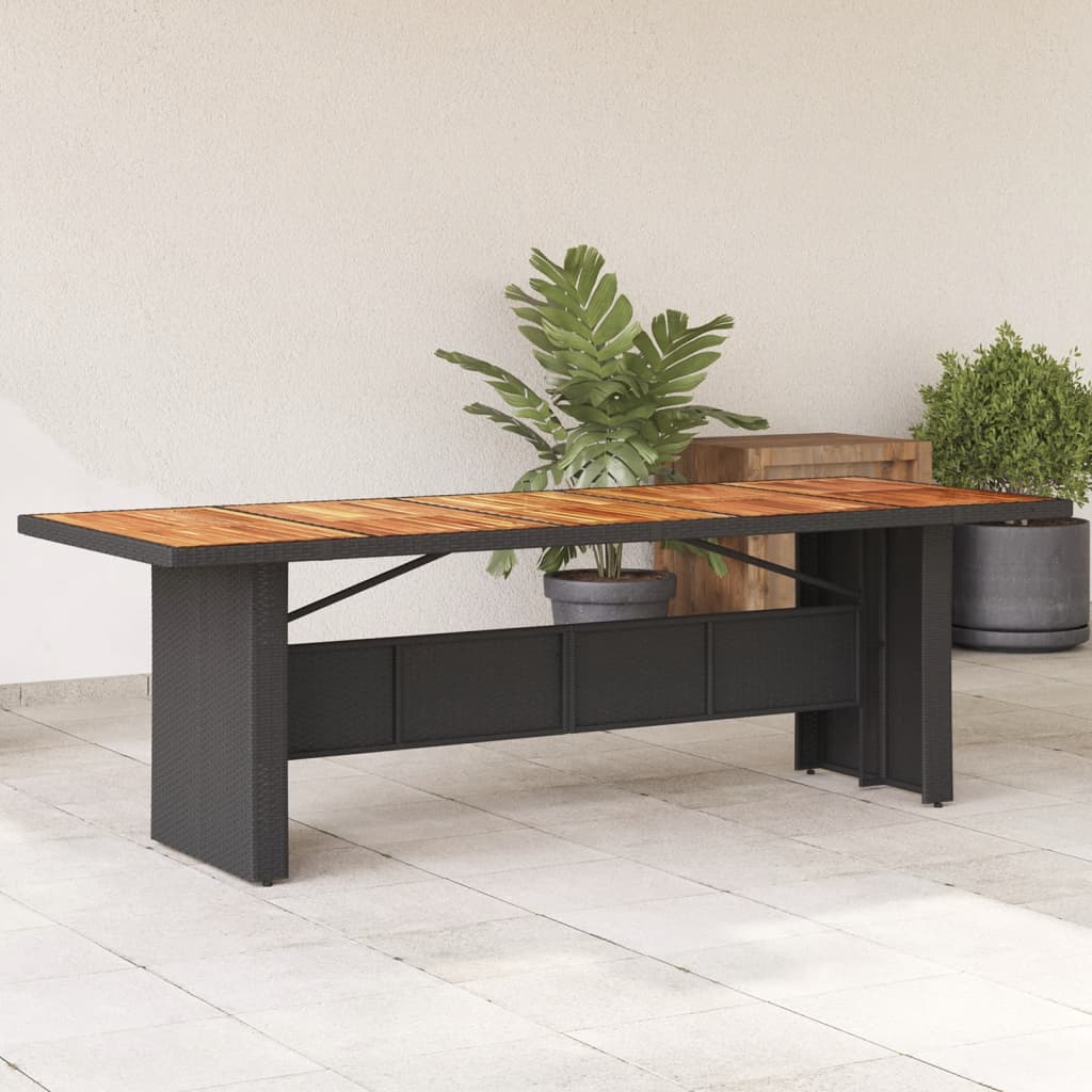 Garden Table with Acacia Wood Top Black 240x90x75 cm Poly Rattan - Decor Base