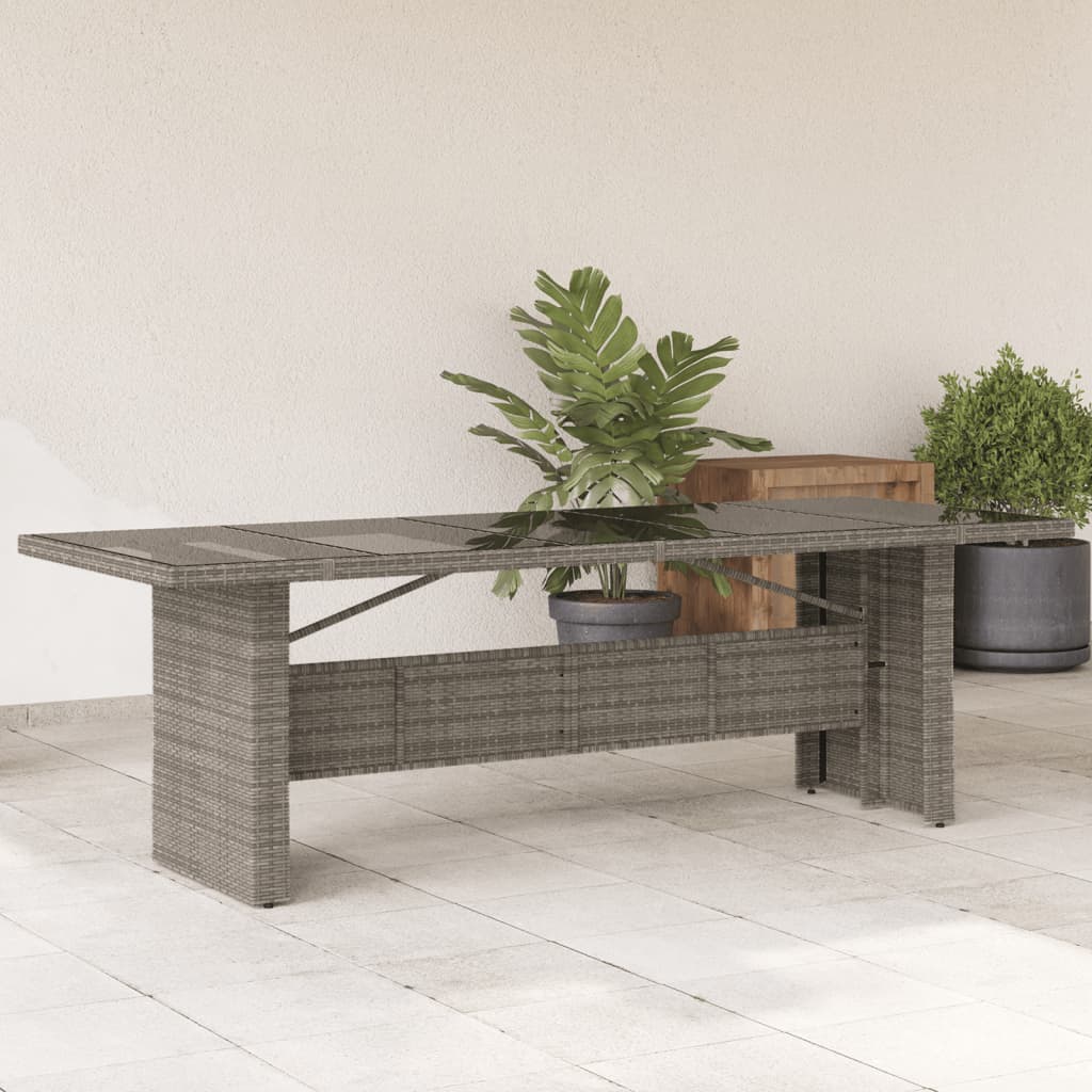 Garden Table with Glass Top Grey 240x90x75 cm Poly Rattan - Decor Base