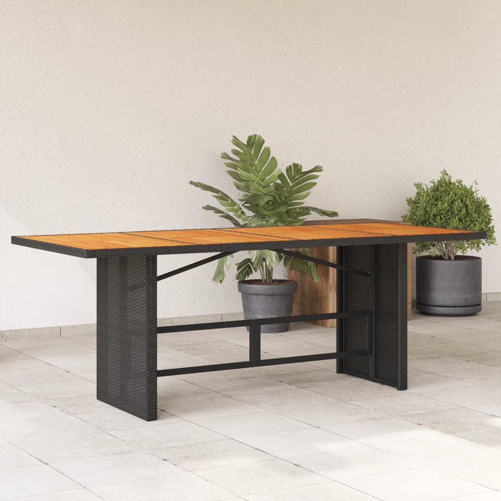Garden Table with Acacia Wood Top Black 190x80x75 cm Poly Rattan - Style and Chic