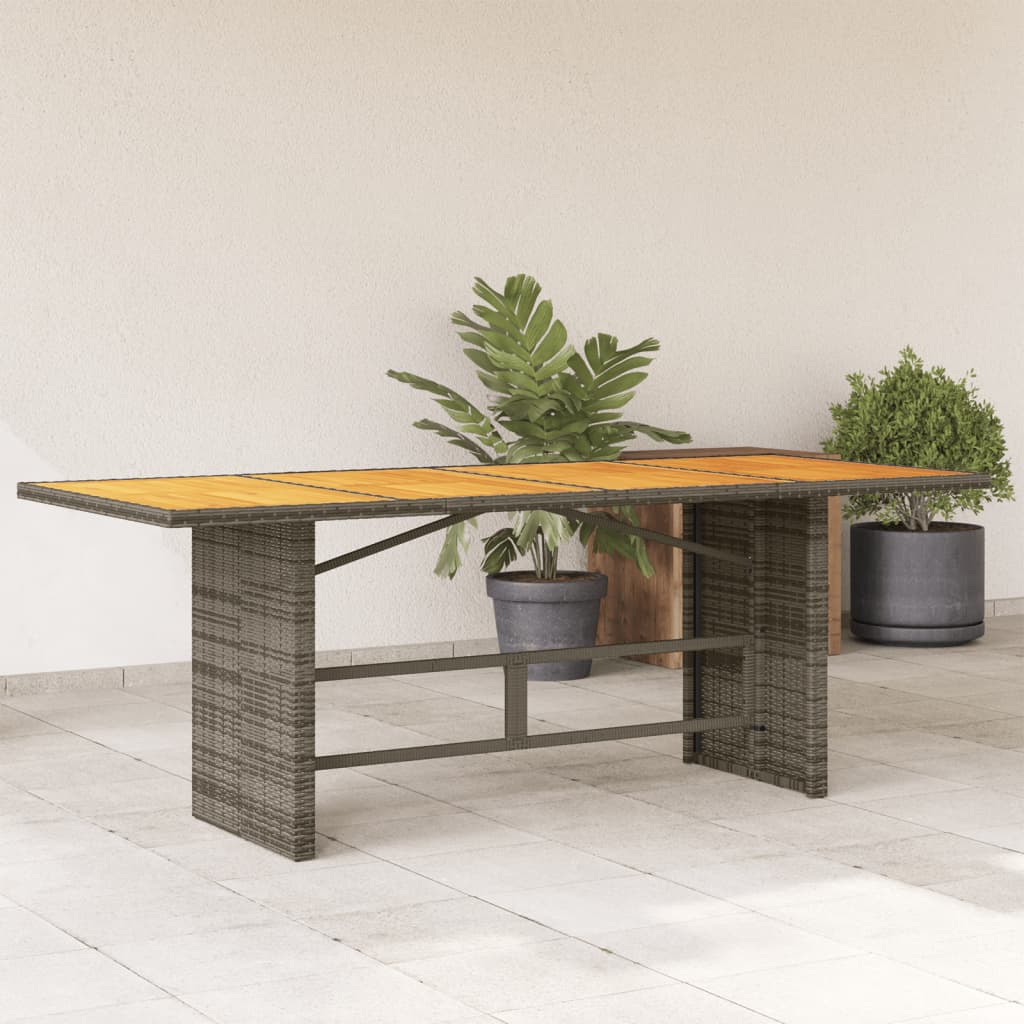 Garden Table with Acacia Wood Top Grey 190x80x75 cm Poly Rattan - Decor Base