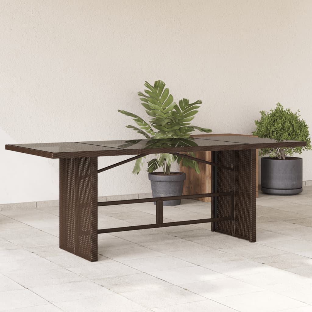 Garden Table with Glass Top Brown 190x80x75 cm Poly Rattan - R and M Furniture