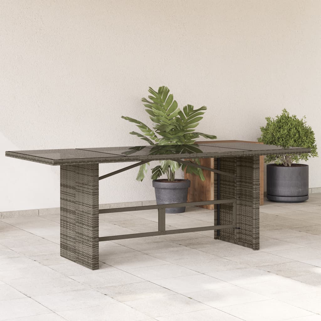 Garden Table with Glass Top Grey 190x80x75 cm Poly Rattan - Decor Base