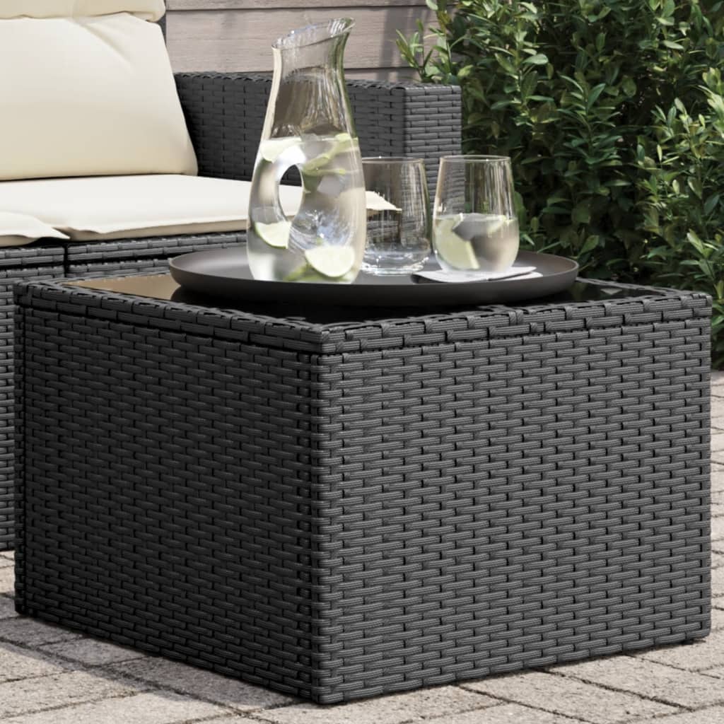 Garden Table with Glass Top Black 55x55x37 cm Poly Rattan - Casper Homes