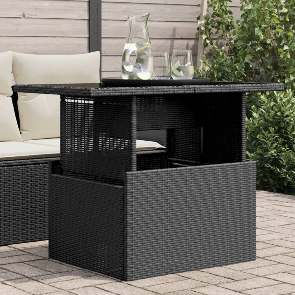 Garden Table with Glass Top Black 100x55x73 cm Poly Rattan - Decor Base