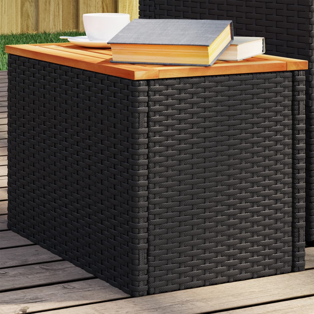 Garden Side Tables 2pcs Black 55x34x37cm Poly Rattan Solid Wood - Direct Imports