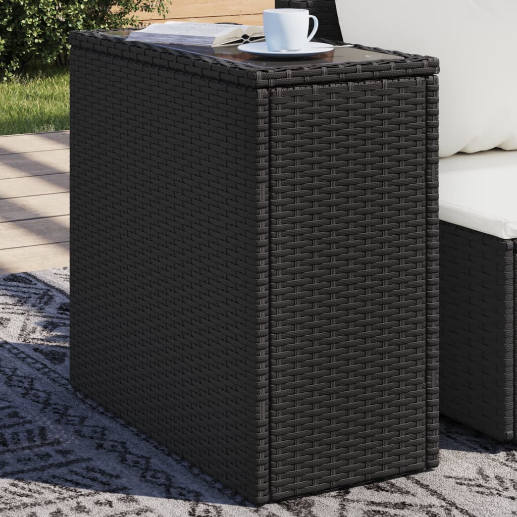 Garden Side Table with Glass Top Black 58x27.5x55 cm Poly Rattan - Direct Imports