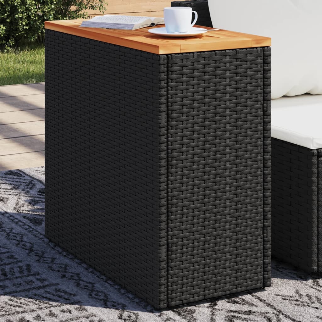 Garden Side Table with Wooden Top Black 58x27.5x55 cm Poly Rattan - Casper Homes
