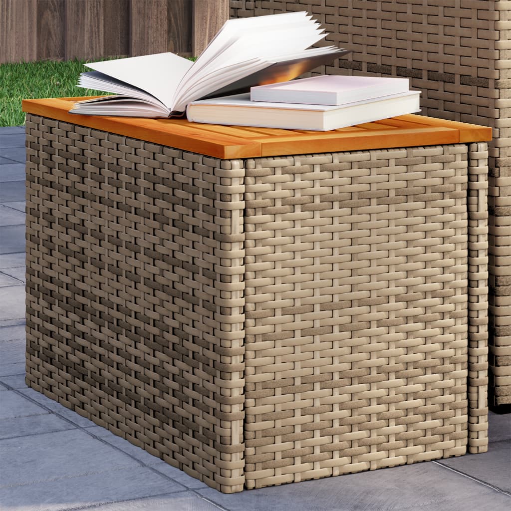 Garden Side Tables 2pcs Beige 55x34x37cm Poly Rattan Solid Wood - Merlin Deals