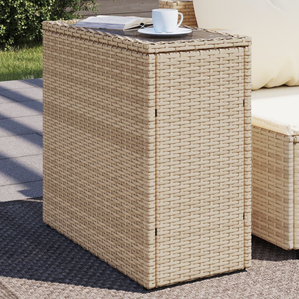 Garden Side Table with Glass Top Beige 58x27.5x55 cm Poly Rattan - Direct Imports