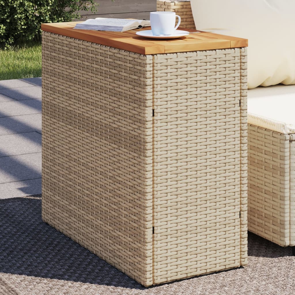 Garden Side Table with Wooden Top Beige 58x27.5x55 cm Poly Rattan - Casper Homes