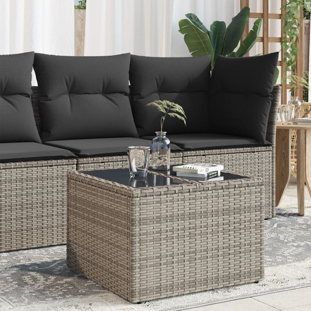 Garden Table with Glass Top Grey 55x55x37 cm Poly Rattan - All Things Good