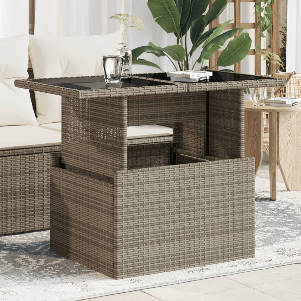 Garden Table with Glass Top Grey 100x55x73 cm Poly Rattan - Decor Base