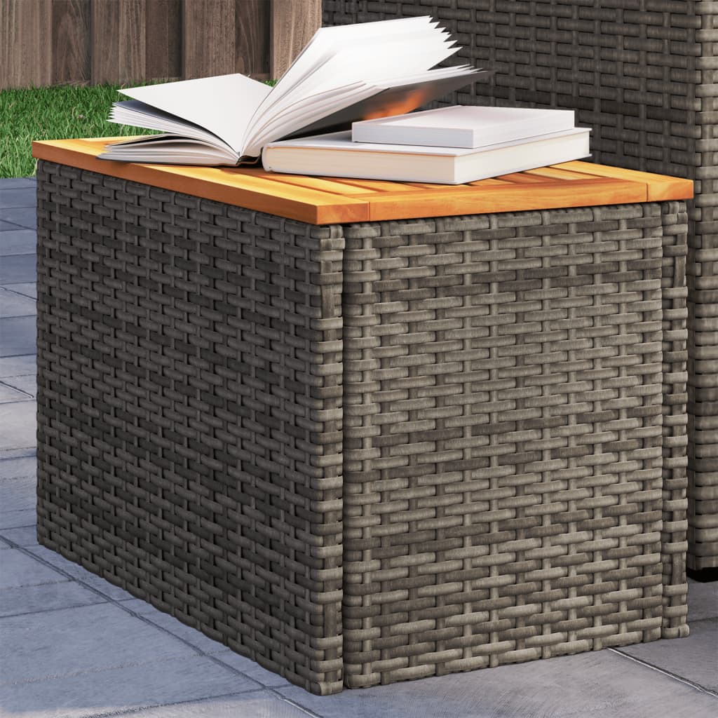 Garden Side Tables 2pcs Grey 55x34x37cm Poly Rattan Solid Wood - Merlin Deals