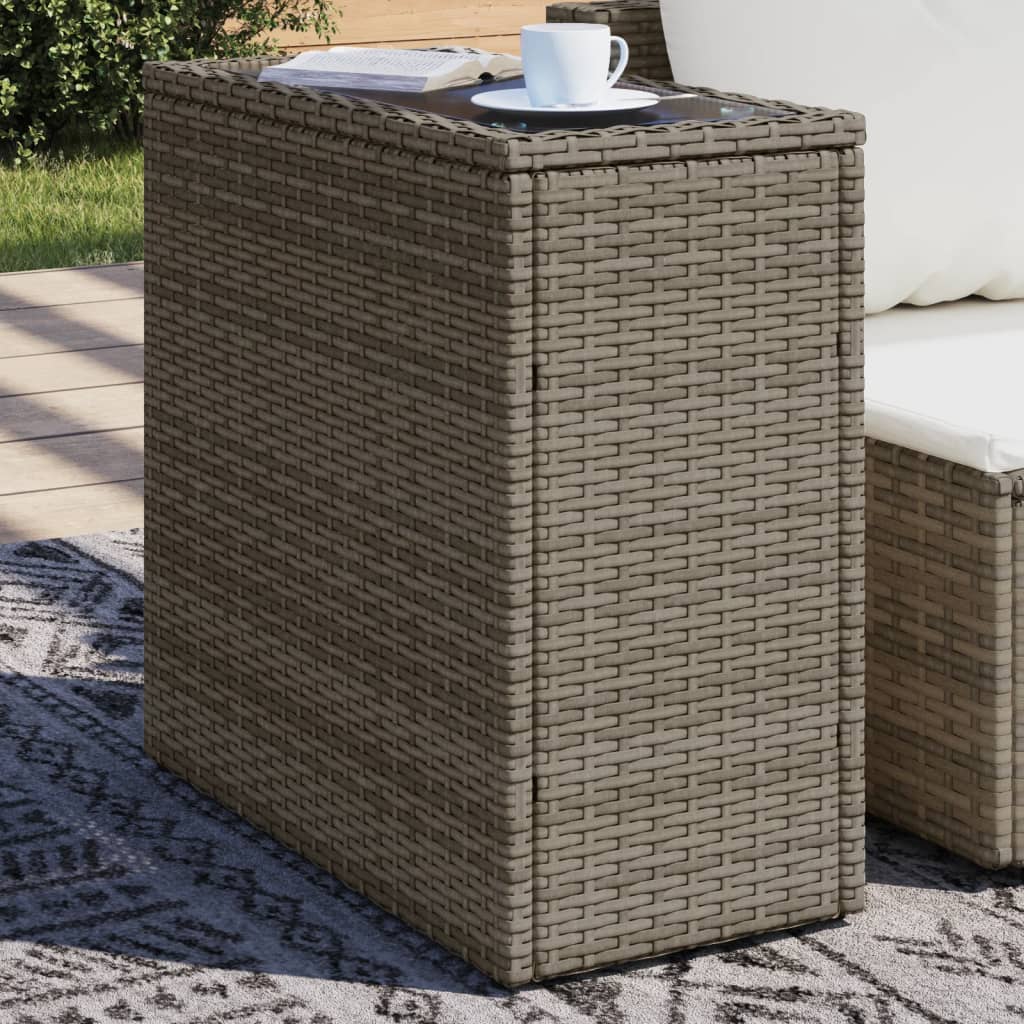 Garden Side Table with Glass Top Grey 58x27.5x55 cm Poly Rattan - Merlin Deals