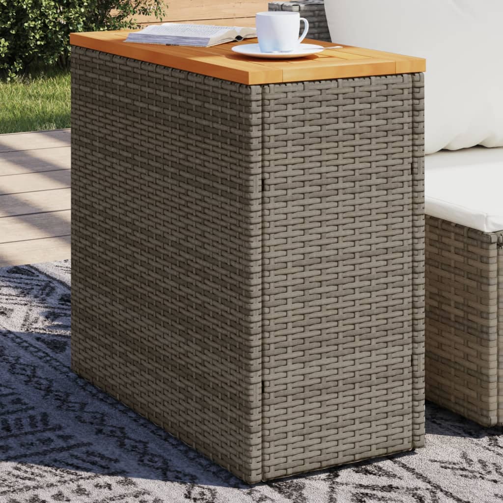 Garden Side Table with Wooden Top Grey 58x27.5x55 cm Poly Rattan - Direct Imports