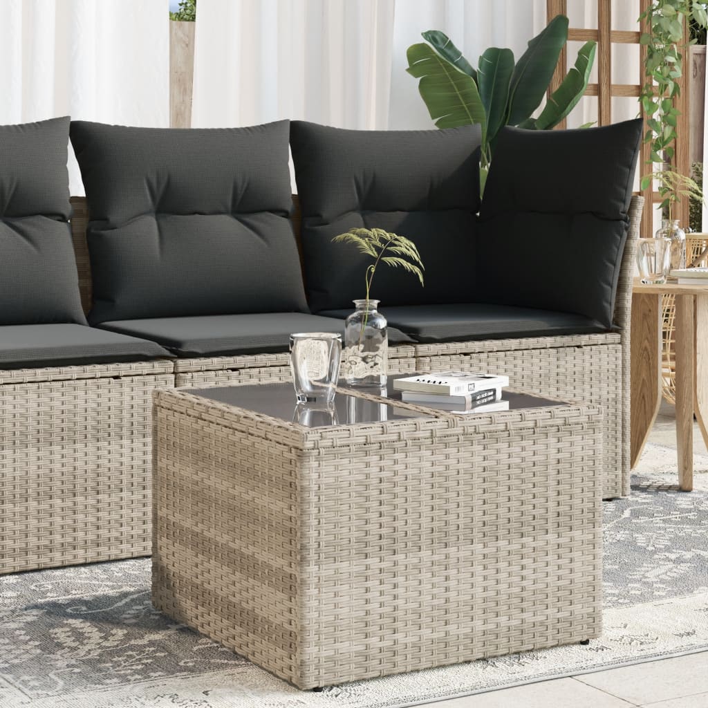 Garden Table with Glass Top Light Grey 55x55x37 cm Poly Rattan - Design Hut