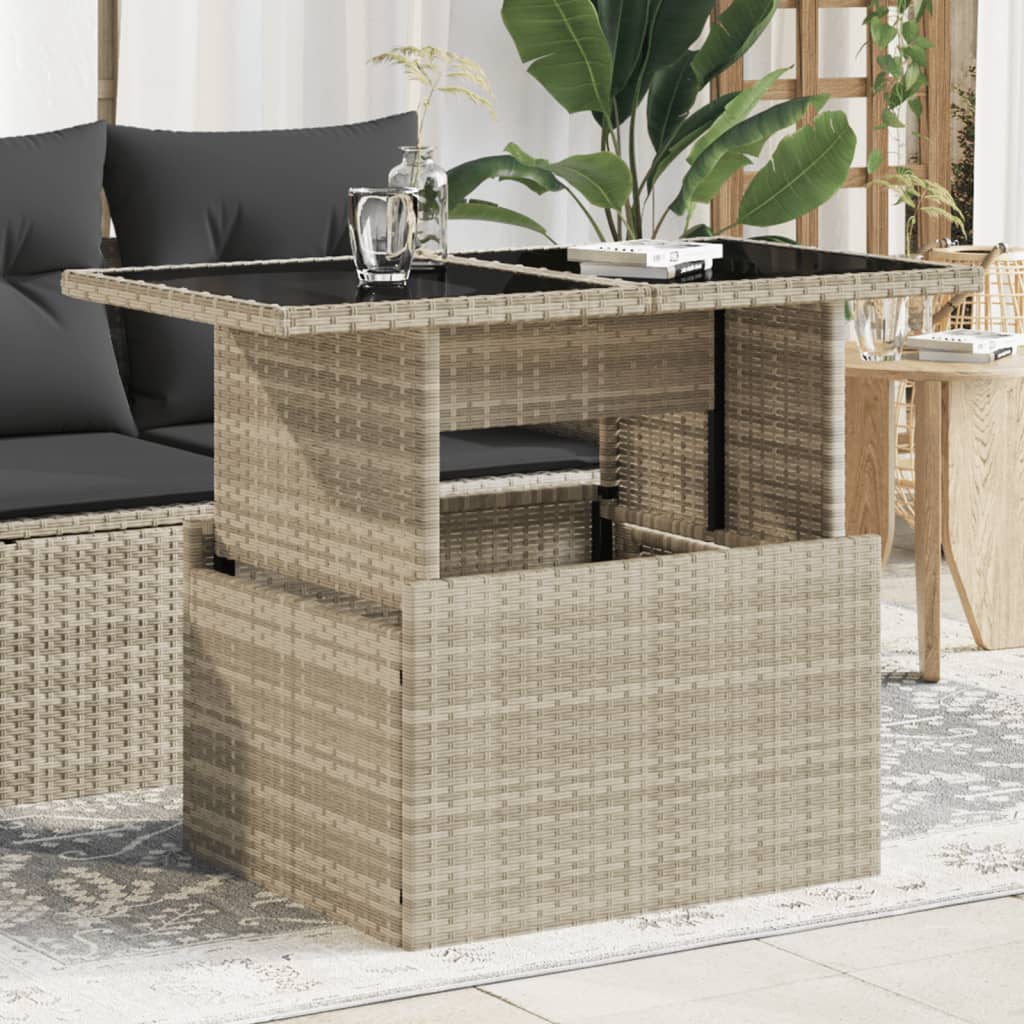 Garden Table with Glass Top Light Grey 100x55x73 cm Poly Rattan - Decor Base